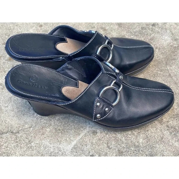 Cole Haan Classic Leather Clog Mule Womens Black US 8AA Made Brazil Preowned - Picture 1 of 9